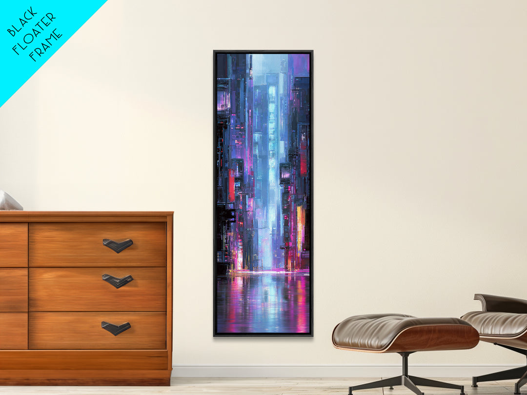 Rain Soaked Alley Canvas Print, Cyberpunk Art, Digital Download Art, Living Room Decor, Abstract Art, Neon, Neutral Decor, CYB-1x3-68