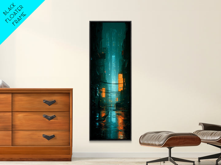Retro Arcade Dystopia Framed Canvas Print, Cyberpunk Art, Modern Decor, Living Room Decor, Fine Art, Neon, Poster, Wall Decor, CYB-1x3-70