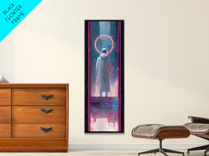 Masked Hacker Figure Canvas Print, Cyberpunk Art, Wall Art, Living Room Decor, Oil Painting, Neon, Abstract Art, CYB-1x3-90
