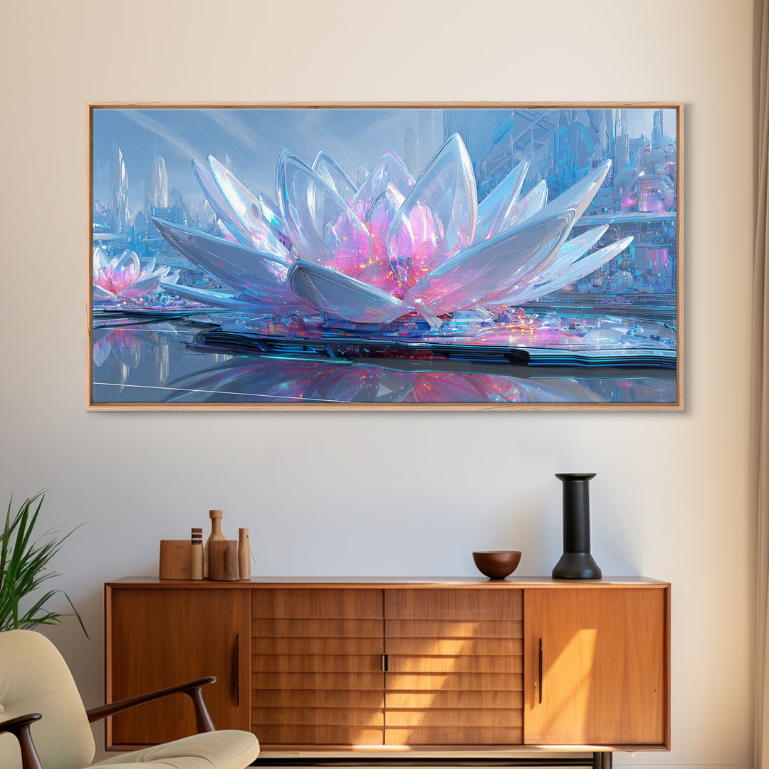 Electric Lotus Flower Canvas Print, Cyberpunk Art, Movie Posters, Living Room Decor, Fine Art, Neon, Cyberpunk Jacket, CYB-2x1-61