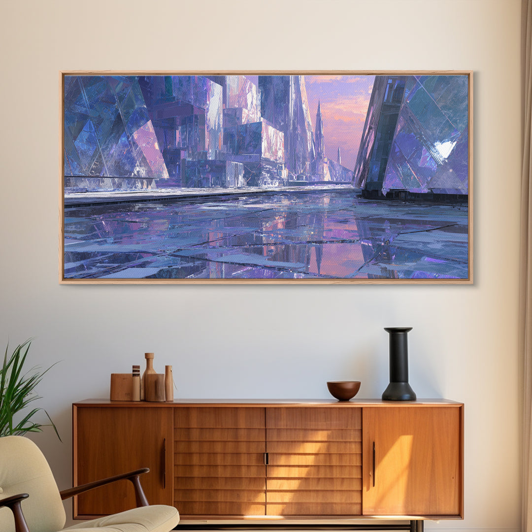 Ai Mask Portrait Framed Canvas Print, Cyberpunk Art, Modern Wall Art, Living Room Decor, Oil Painting, Neon, Minimalist Poster, CYB-2x1-92