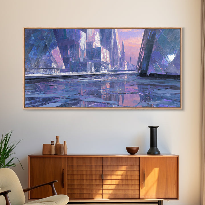 Ai Mask Portrait Framed Canvas Print, Cyberpunk Art, Modern Wall Art, Living Room Decor, Oil Painting, Neon, Minimalist Poster, CYB-2x1-92