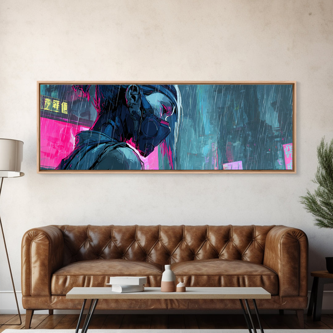 Neon Samurai Portrait Canvas Print, Cyberpunk Art, Modern Wall Decor, Living Room Decor, Fine Art, Neon, Contemporary Art, CYB-3x1-65