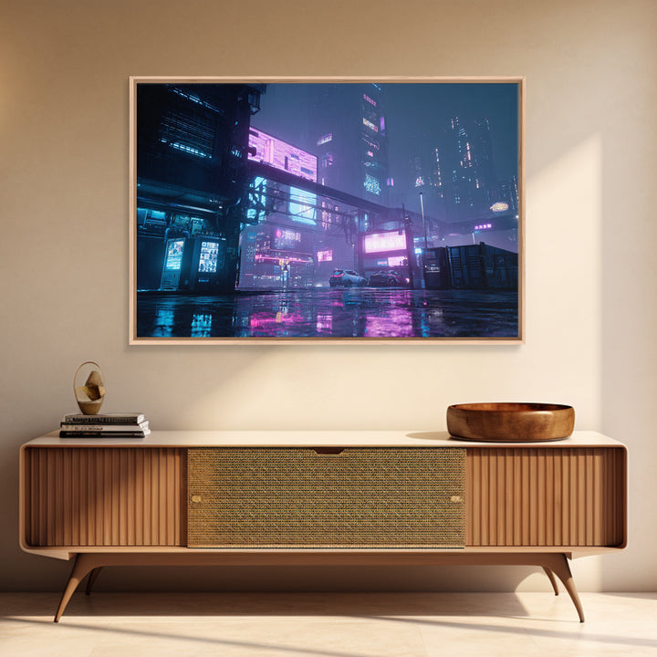 Retro Arcade Dystopia Canvas Print, Cyberpunk Art, Cool Wall Art, Living Room Decor, Neon, Gallery Decor, Neutral Decor, CYB-3x2-62