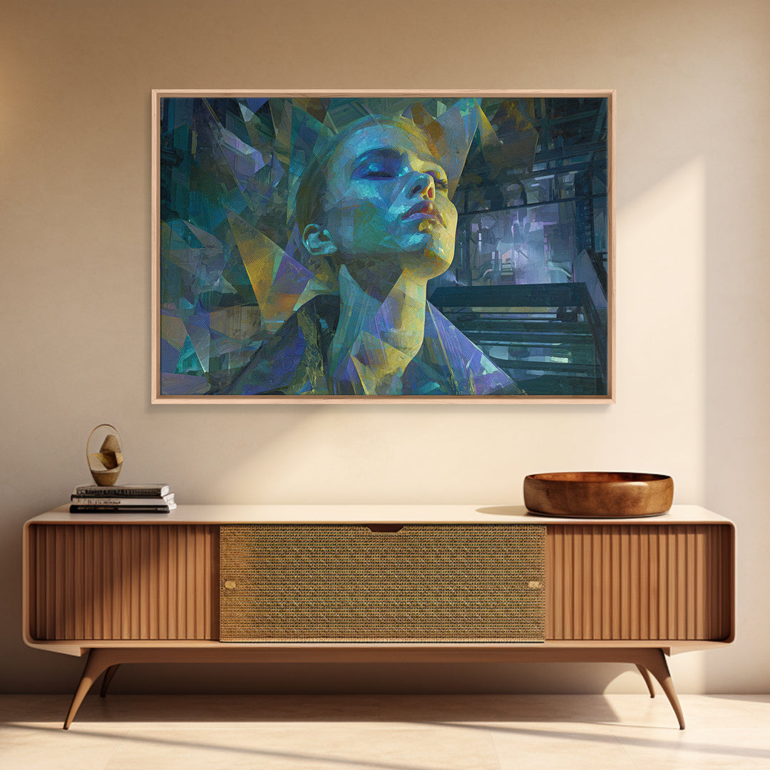 Ai Mask Portrait Canvas Print, Cyberpunk Art, Luxury Decor, Living Room Decor, Fine Art, Neon 576, Cyberpunk, CYB-3x2-76