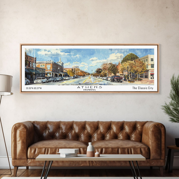 Athens Georgia Panoramic Painting, Watercolor Framed Canvas Print, Scenic City Art, Travel Poster, Home Decor, Wall Hanging, Gift Idea