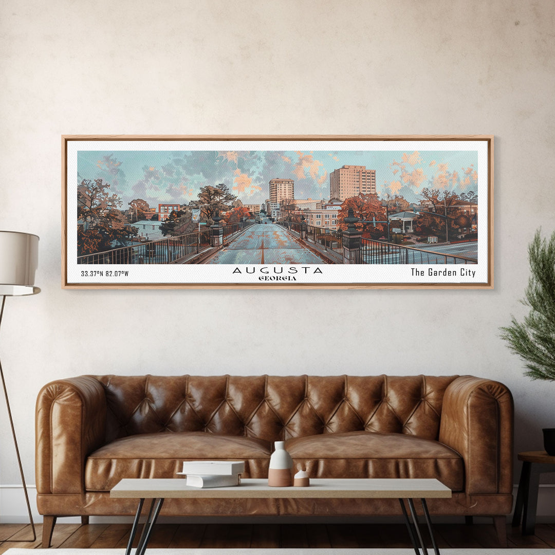 Augusta Georgia Panoramic Painting, Watercolor Framed Canvas Print, Scenic City Art, Travel Poster, Wall Decor, Living Room Art, Gift Idea