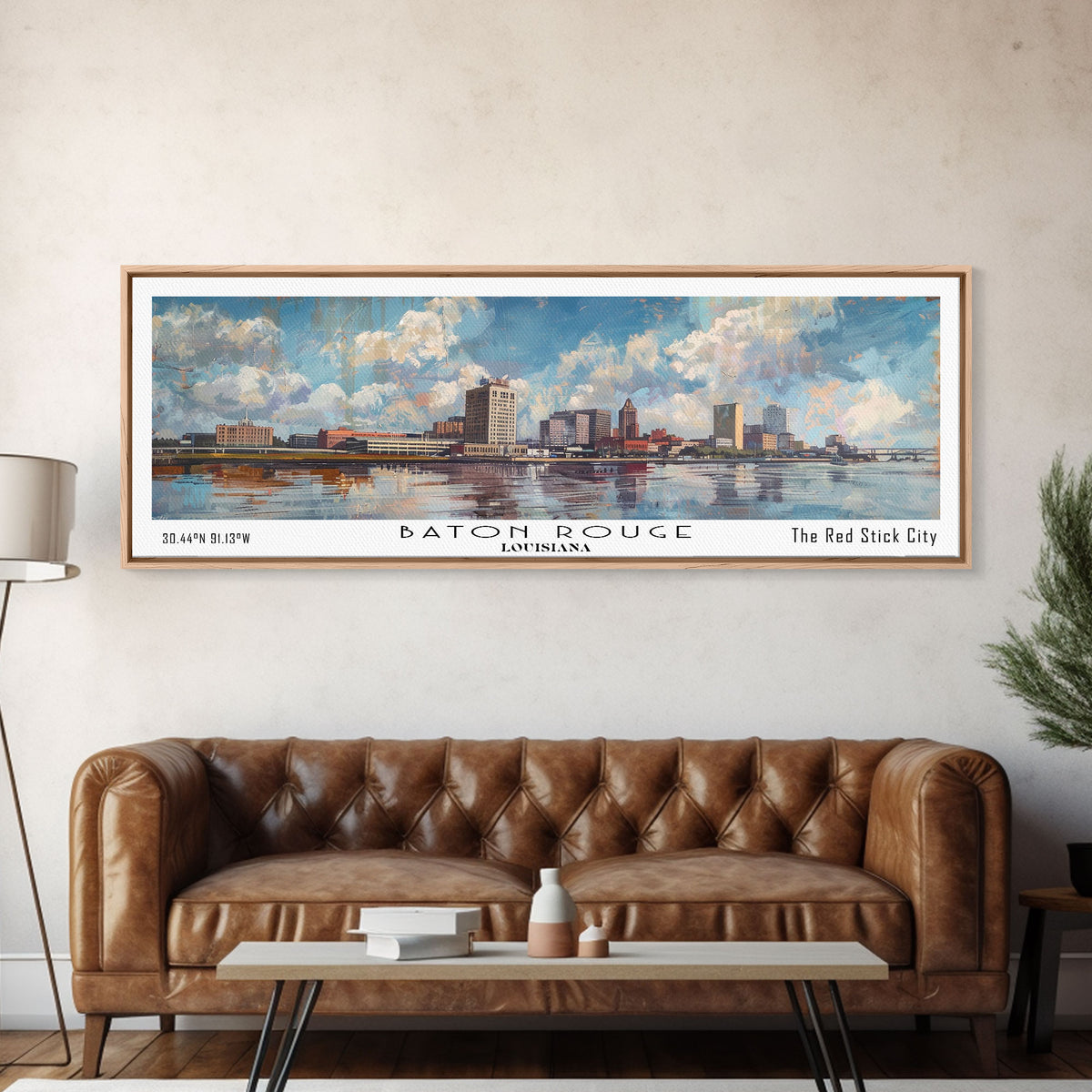 Baton Rouge Louisiana Panoramic Painting, Watercolor Framed Canvas Print, Scenic City Art, Travel Poster, Home Decor, Wall Art, Office Wall Art