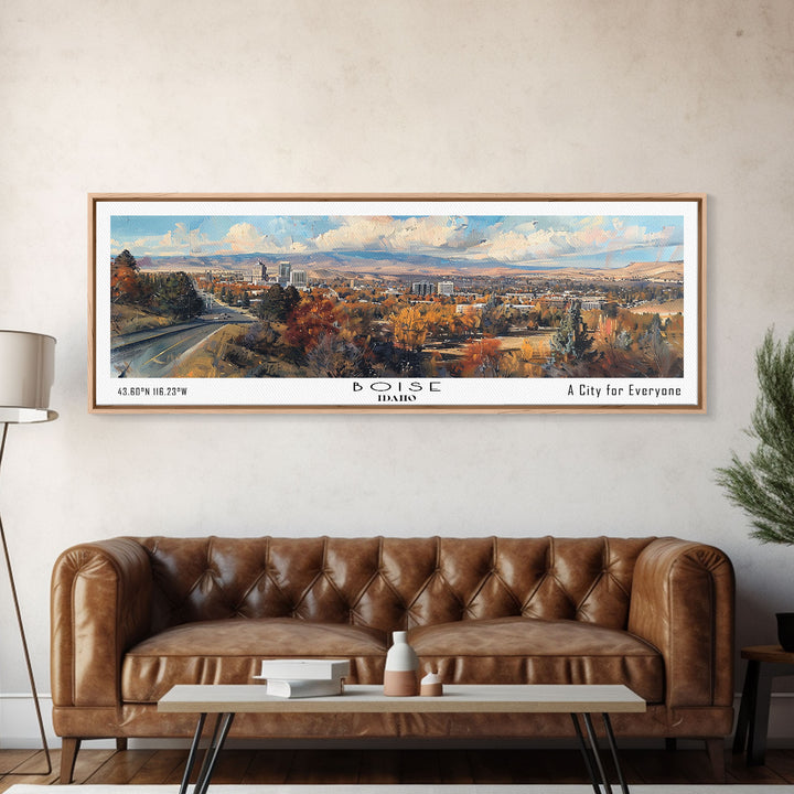 Boise Idaho Panoramic Painting, Watercolor Framed Canvas Print, Scenic City Art, Travel Poster, Home Decor, Wall Hanging, Living Room Art