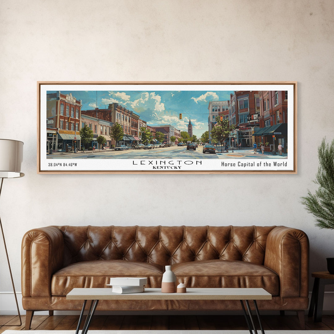 Lexington Kentucky Panoramic Watercolor Cityscape, Framed Canvas Print for Living Room, Office Wall Art, Urban Decor, Travel Poster