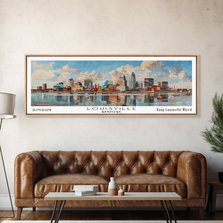 Louisville Kentucky Panoramic Watercolor Cityscape, Framed Canvas Print for Living Room, Office Wall Art, Urban Decor, Travel Poster