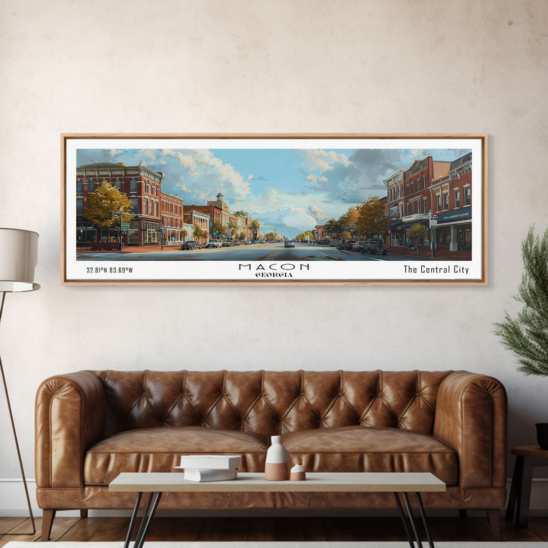 Macon Georgia Panoramic Cityscape Painting, Framed Canvas Print, Urban Decor, Office Wall Art, Watercolor Travel Poster, Home Decoration