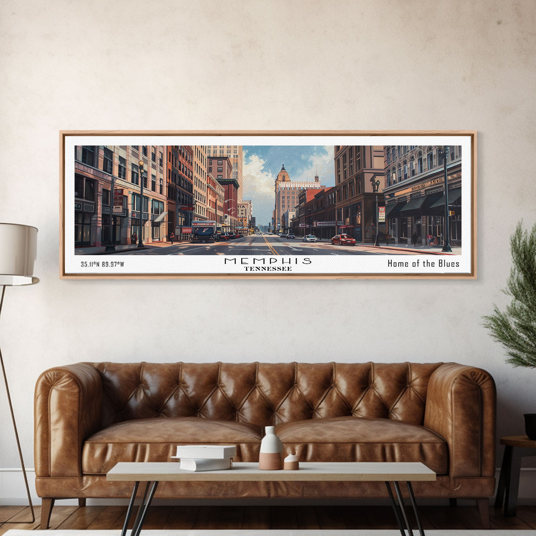 Memphis Tennessee Panoramic Framed Canvas Print, Watercolor Cityscape for Home, Office Wall Art, Living Room Decor, Travel Poster, Gift Idea