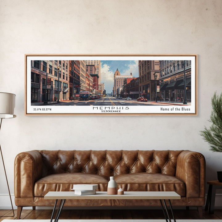 Memphis Tennessee Panoramic Framed Canvas Print, Watercolor Cityscape for Home, Office Wall Art, Living Room Decor, Travel Poster, Gift Idea