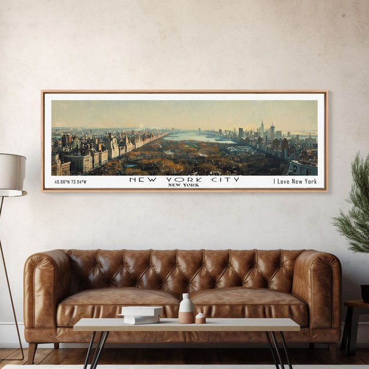 New York New York Panoramic Painting, Framed Canvas Print for Living Room, Stunning Cityscape Watercolor Art, Travel Poster, Unique Gift Idea