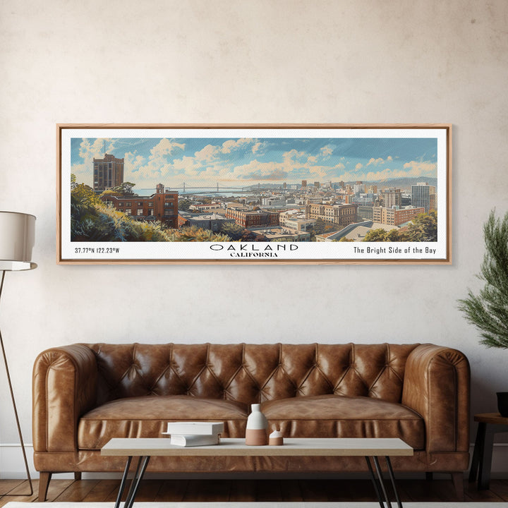 Oakland California Panoramic Painting, Framed Canvas Print for Office Decor, Beautiful Cityscape Watercolor Art, Travel Poster, Urban Gift Idea