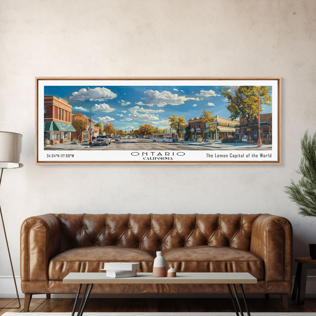 Ontario California Panoramic Painting, Framed Canvas Print, Stunning Watercolor Cityscape Art, Travel Poster, Modern Home Decor, Unique Gift