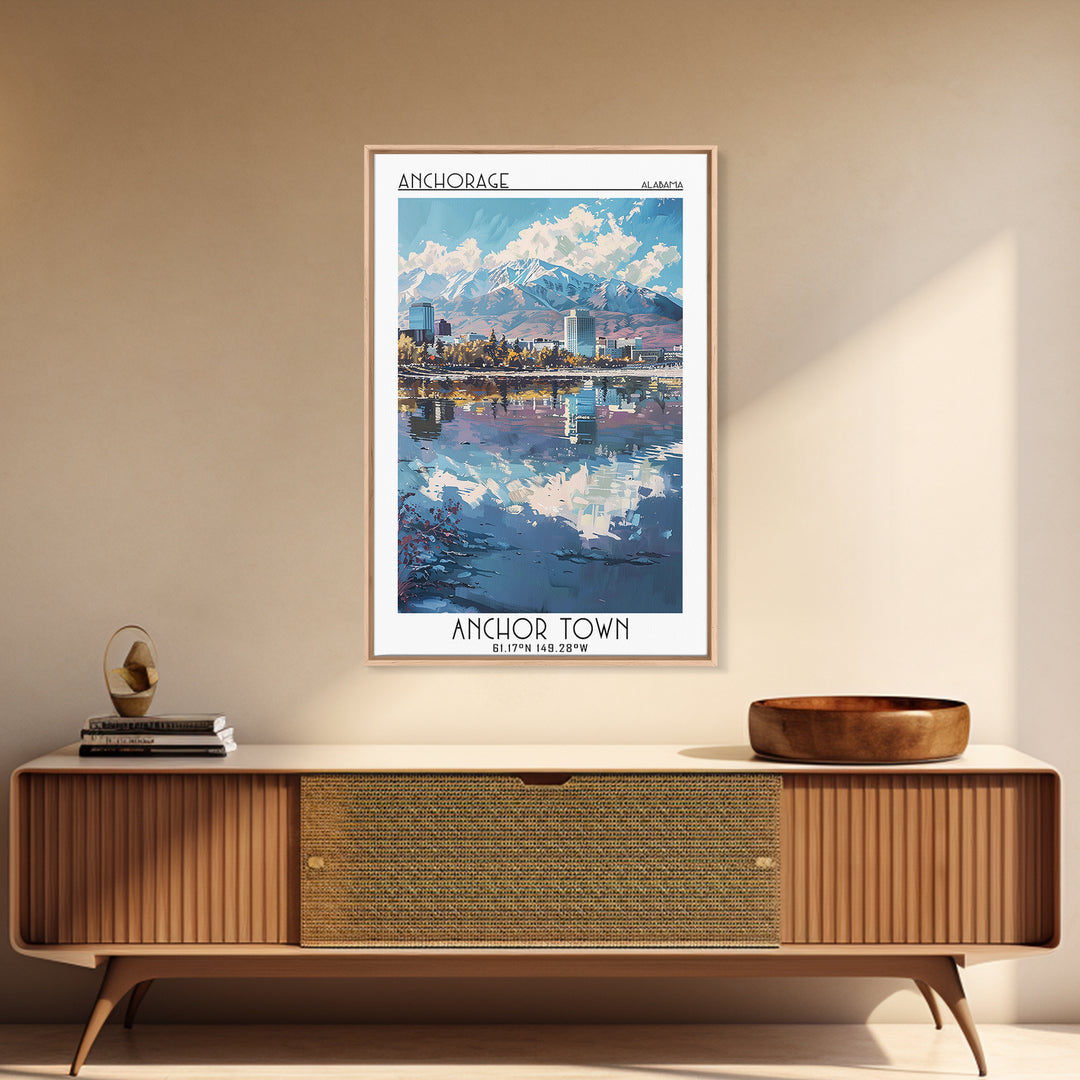 Anchorage Travel Poster, Canvas Print, Retro Wall Art, Travel Print, Wall Art, Watercolor Cityscape, Travel Art Print, Landscape Art