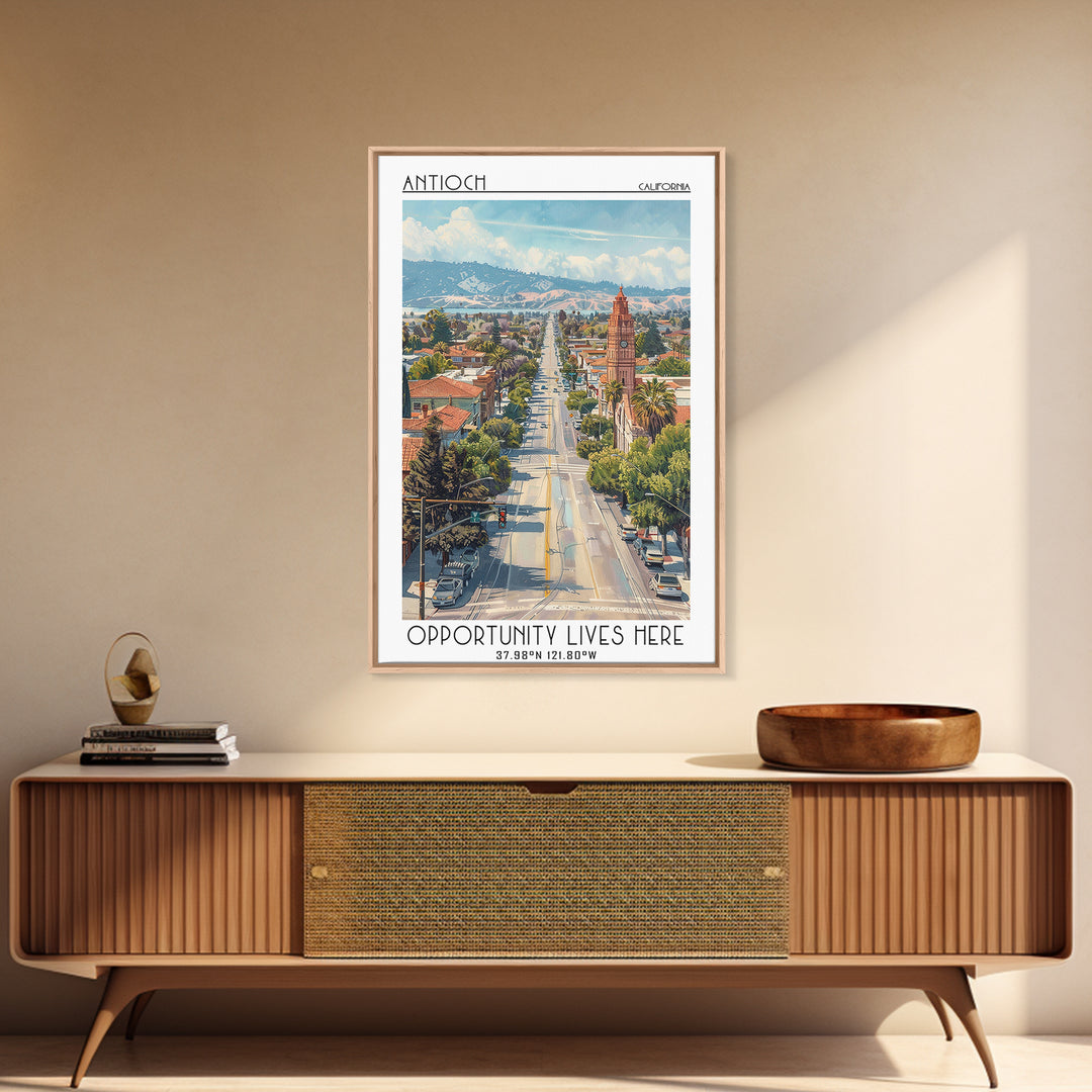 Antioch California Travel Poster, Framed Canvas Print, Travel Art Print, Modern Wall Decor, Landscape Art, City Art Print, Art Print