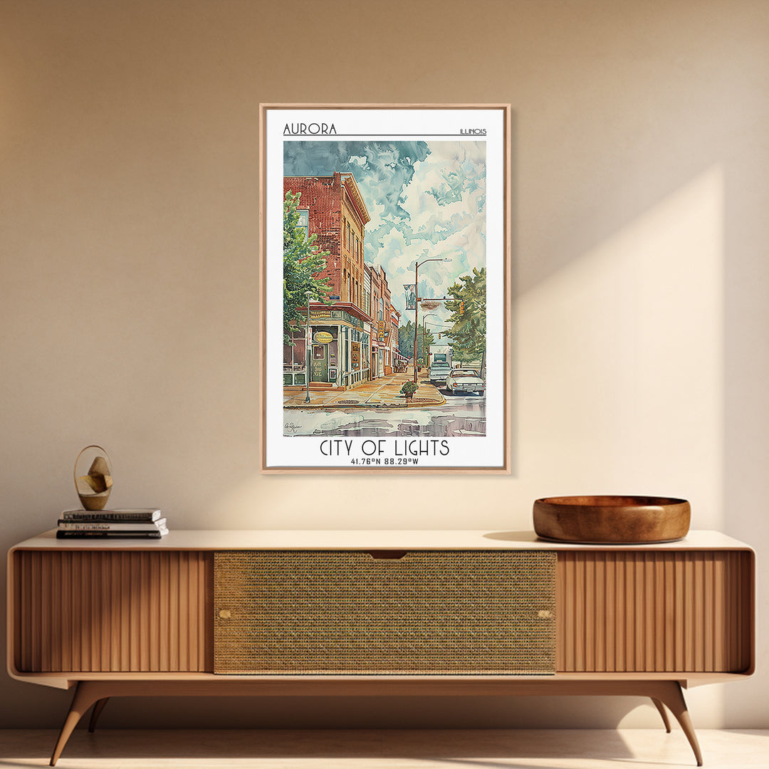 Aurora Illinois Travel Poster, Framed Canvas Print, City Art Print, Travel Wall Art, Travel Print, Minimalist Poster, Travel Posters