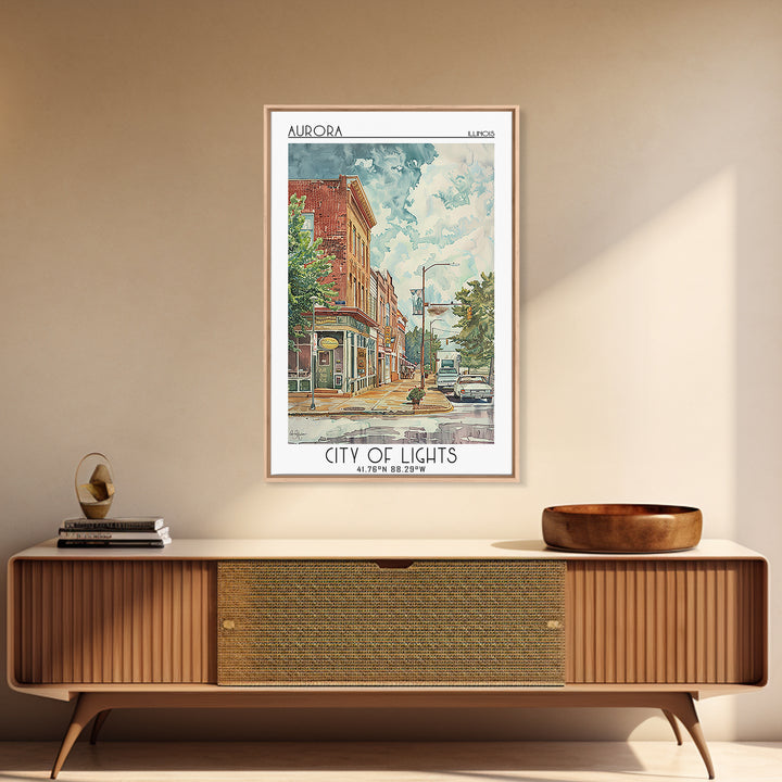 Aurora Illinois Travel Poster, Framed Canvas Print, City Art Print, Travel Wall Art, Travel Print, Minimalist Poster, Travel Posters