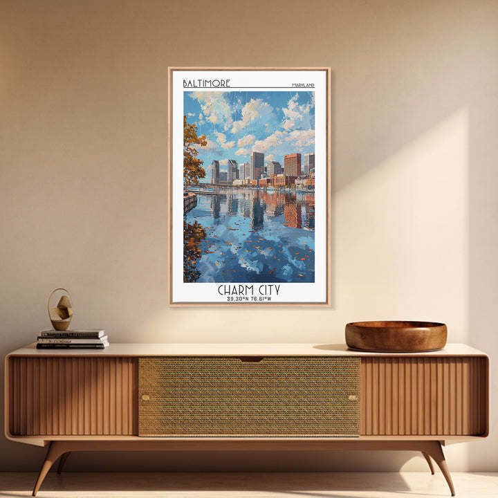 Baltimore Travel Poster, Framed Canvas Print, Travel Art Print, Modern Wall Decor, Retro Wall Art, Landscape Art, City Travel Poster