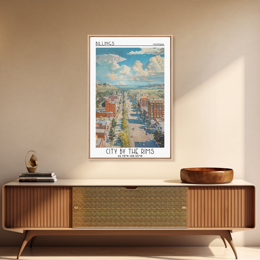 Billings Travel Poster, Framed Canvas Print, Travel Prints, Landscape Art, Wall Art, Travel Print, Minimalist Poster, Vintage Travel