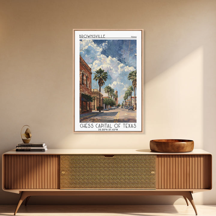 Brownsville Travel Poster, Canvas Print, Retro Travel Poster, City Wall Art, Modern Wall Decor, Retro Wall Art, Watercolor Cityscape
