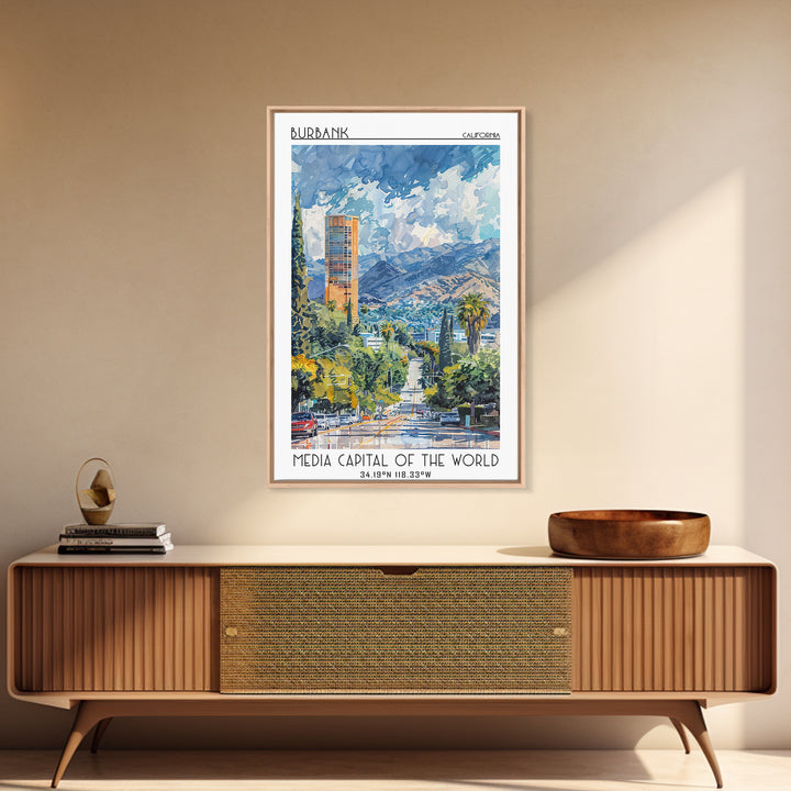 Burbank Travel Poster, Canvas Print, City Art Print, Travel Wall Art, Gallery Wall Set, Wall Art, Travel Print, Mid Century Wall Art