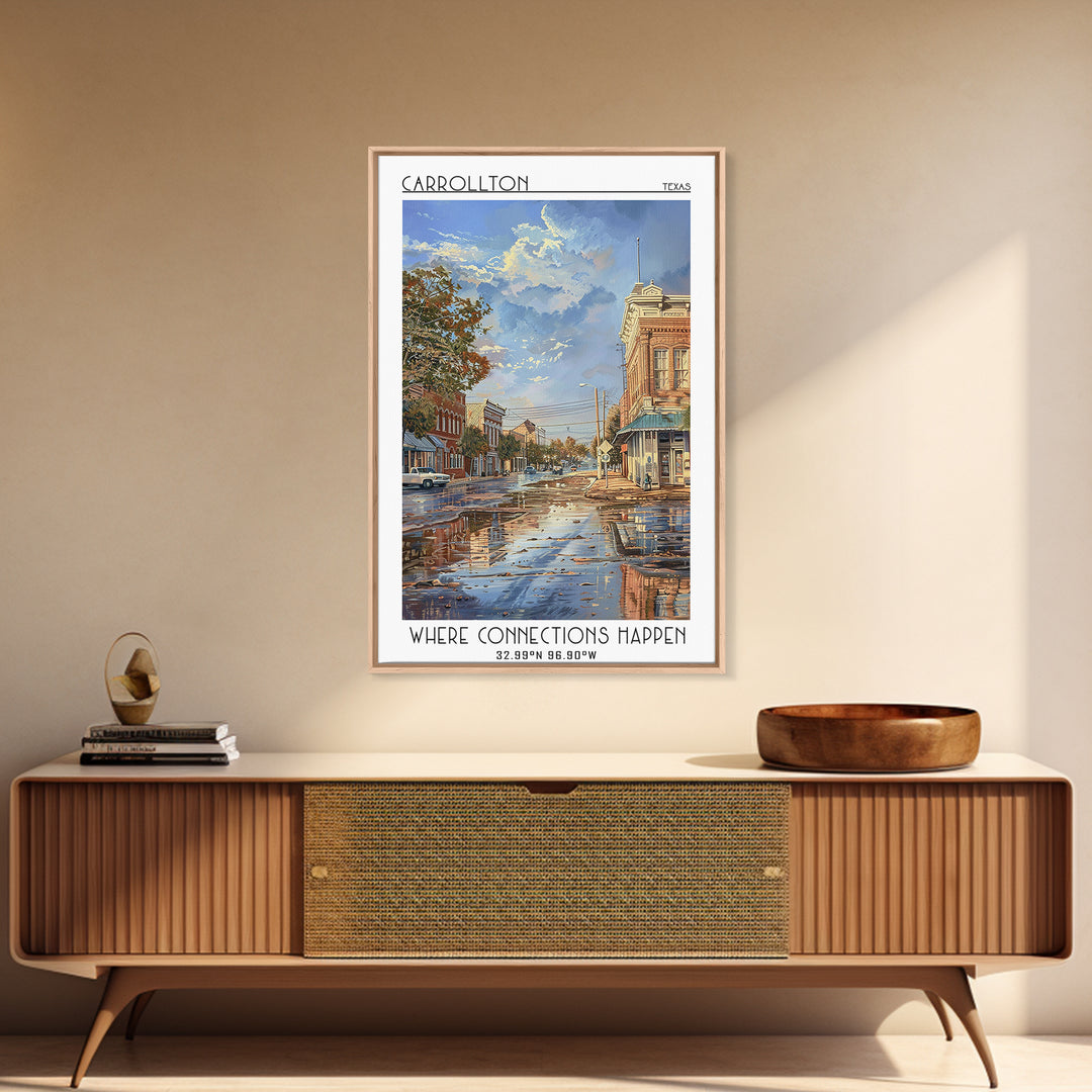 Carrollton Travel Poster, Framed Canvas Print, Travel Prints, Landscape Art, Vintage Travel Print, Travel Posters, City Illustration