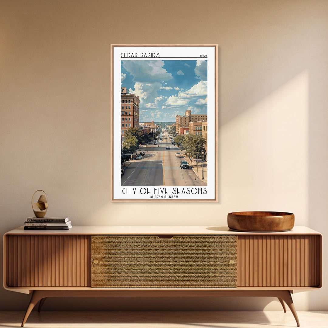 Cedar Rapids Iowa Travel Poster, Framed Canvas Print, Retro Travel Poster, City Wall Art, Retro Wall Art, Travel Decor, Poster Print