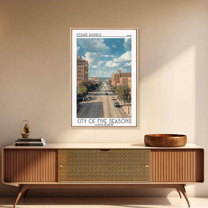 Cedar Rapids Iowa Travel Poster, Framed Canvas Print, Retro Travel Poster, City Wall Art, Retro Wall Art, Travel Decor, Poster Print