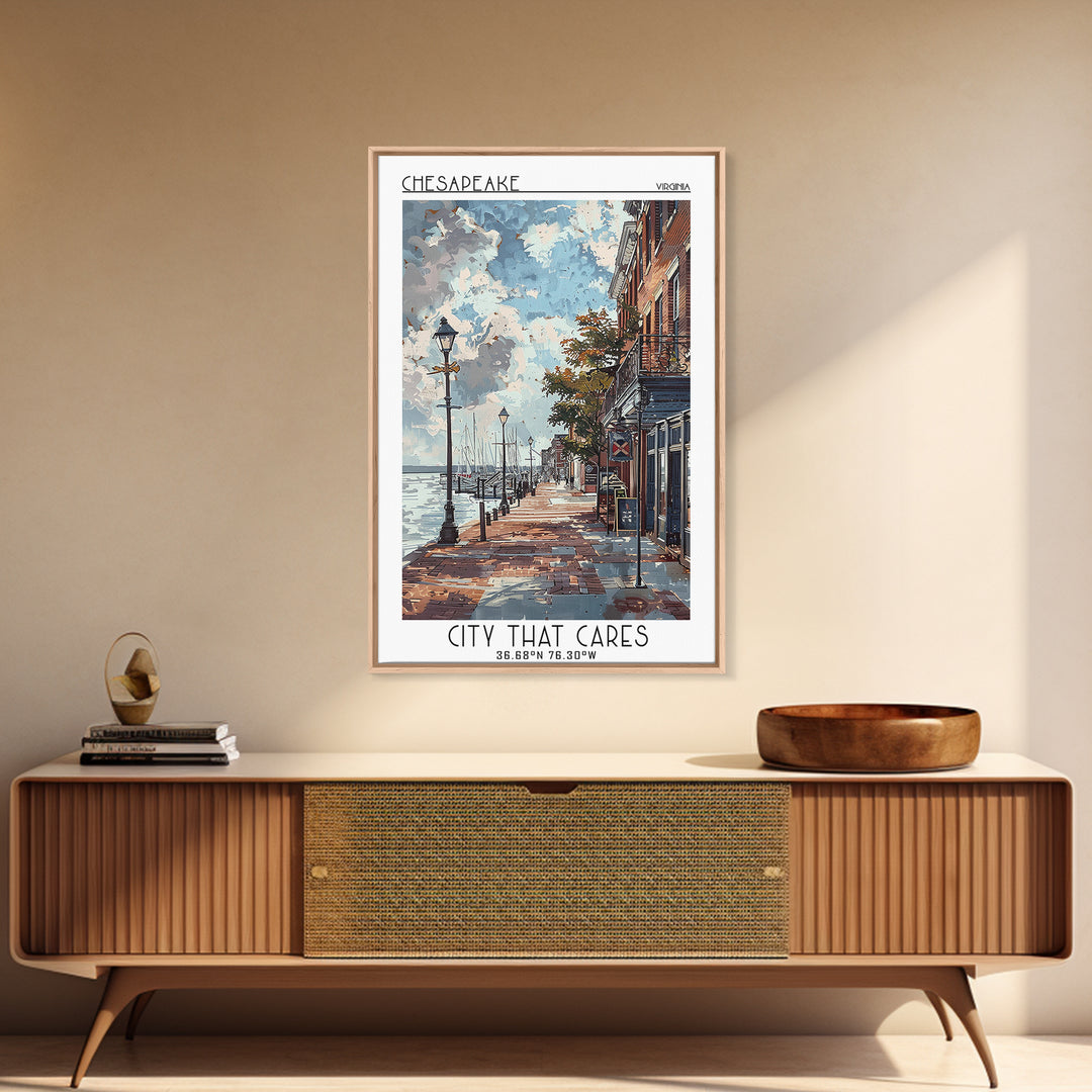 Chesapeake Virginia Travel Poster, Framed Canvas Print, City Travel Poster, Travel Wall Decor, Travel Wall Art, Mid Century Wall Art