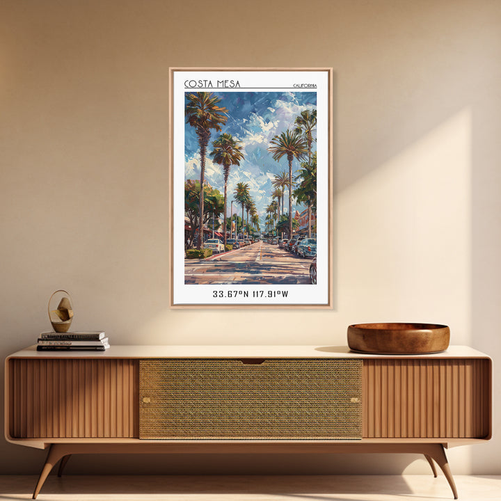 Costa Mesa Travel Poster, Framed Canvas Print, Travel Wall Art, City Wall Art, Home Office Decor, Retro Travel Poster, Landscape Art