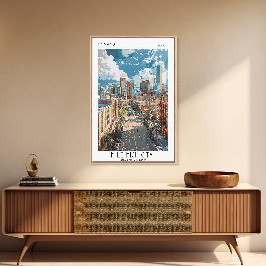 Denver Travel Poster, Framed Canvas Print, City Travel Poster, Travel Wall Decor, Minimalist Poster, Modern Wall Decor, Travel Decor
