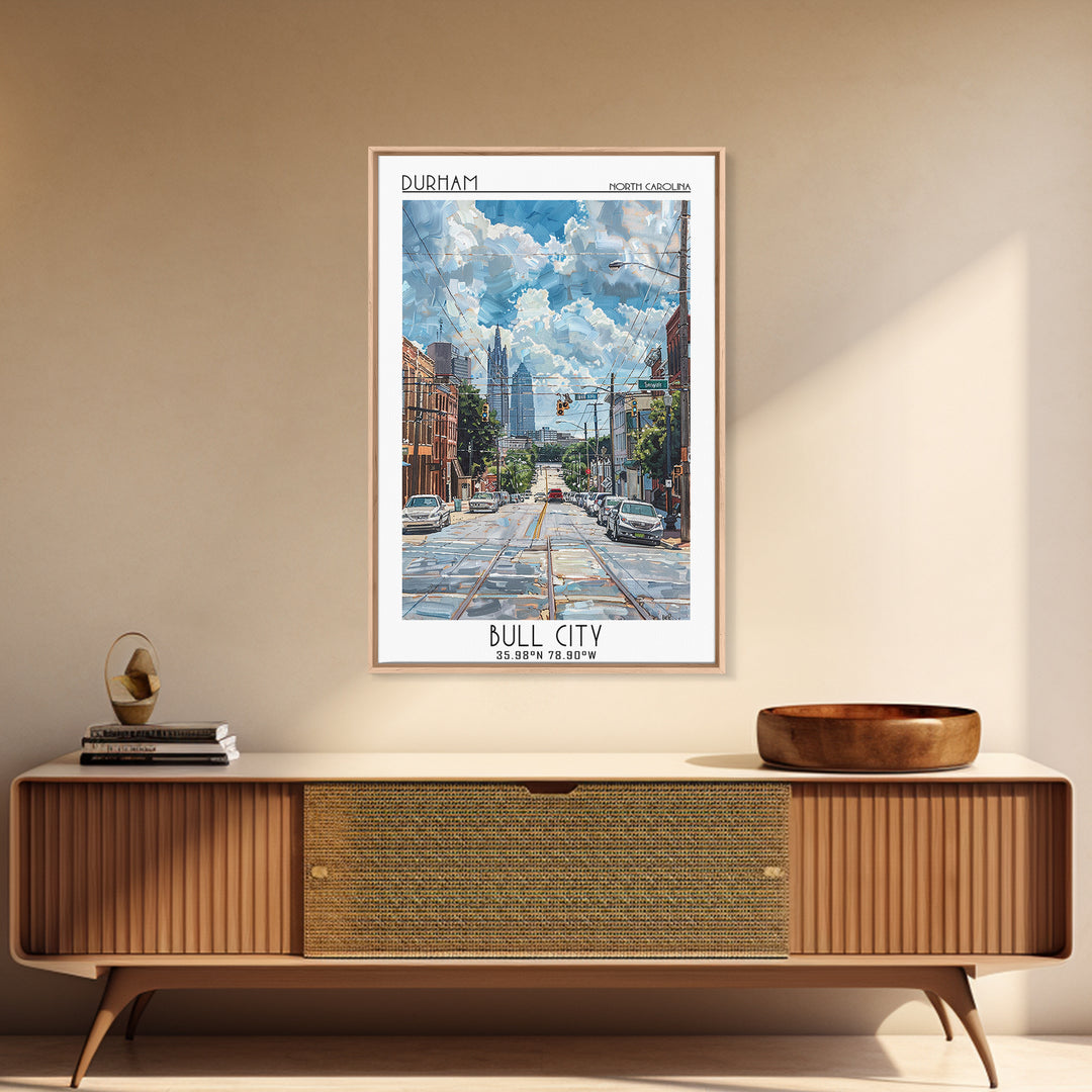 Durham Travel Poster, Framed Canvas Print, Retro Travel Poster, City Wall Art, Retro Travel Print, Home Office Decor, Fine Art Print