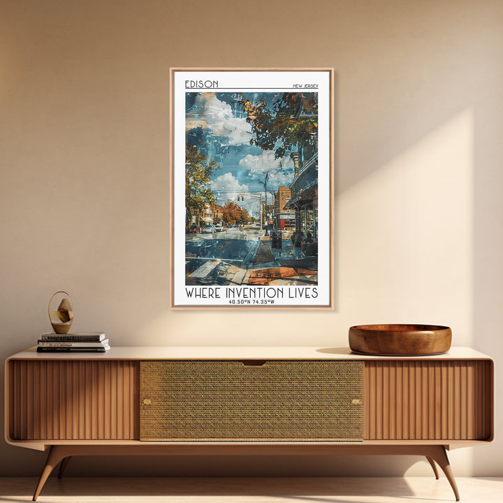 Edison Travel Poster, Framed Canvas Print, Retro Wall Art, Travel Print, City Wall Art, Modern Wall Decor, City Art Print, Art Print