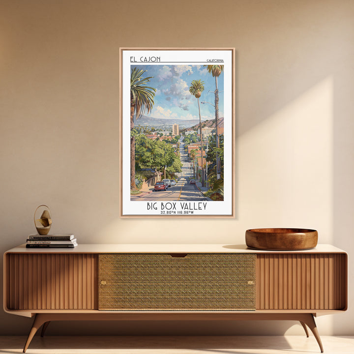 El Cajon Travel Poster, Framed Canvas Print, Travel Art Print, Modern Wall Decor, Travel Decor, Home Office Decor, Travel Wall Decor