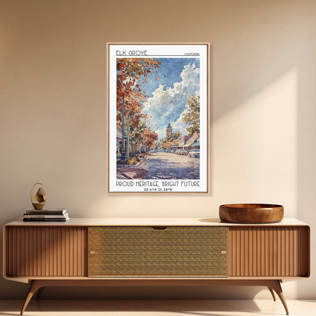 Elk Grove Travel Poster, Framed Canvas Print, Retro Travel Poster, City Wall Art, Retro Travel Print, Travel Decor, Travel Art Print