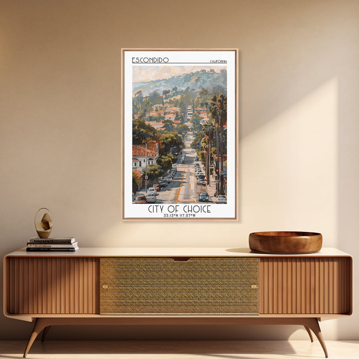 Escondido Travel Poster, Canvas Print, Retro Travel Poster, City Wall Art, Travel Art Print, Home Office Decor, Living Room Wall Art