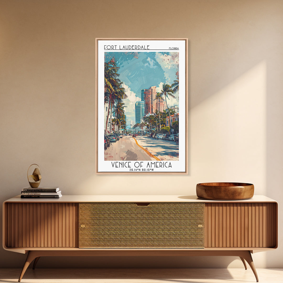 Fort Lauderdale Travel Poster, Framed Canvas Print, City Art Print, Travel Wall Art, Poster Art, Travel Art Print, Modern Wall Decor