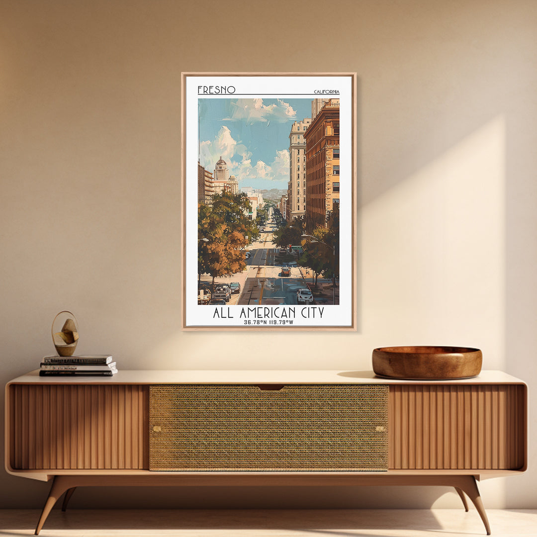 Fresno Travel Poster, Framed Canvas Print, City Art Print, Travel Wall Art, Wall Art, Poster Print, Travel Posters, Gallery Wall Set