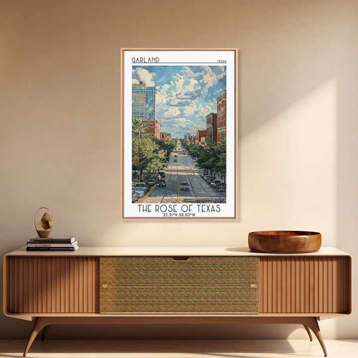 Garland Travel Poster, Framed Canvas Print, Retro Travel Poster, City Wall Art, Retro Travel Print, Travel Wall Decor, Landscape Art