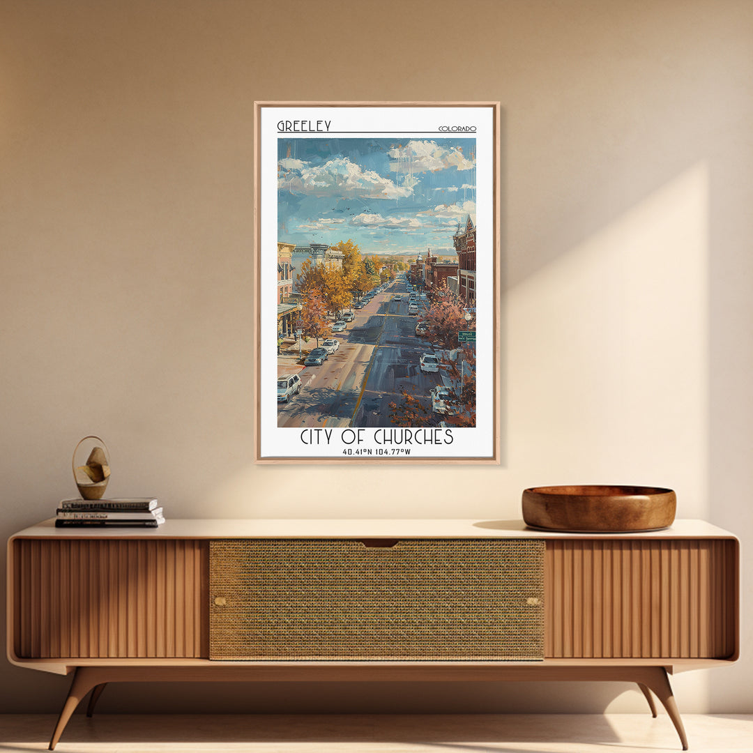 Greeley Travel Poster, Framed Canvas Print, Poster Print, Travel Wall Art, Vintage Travel, Living Room Wall Art, Vintage City Poster