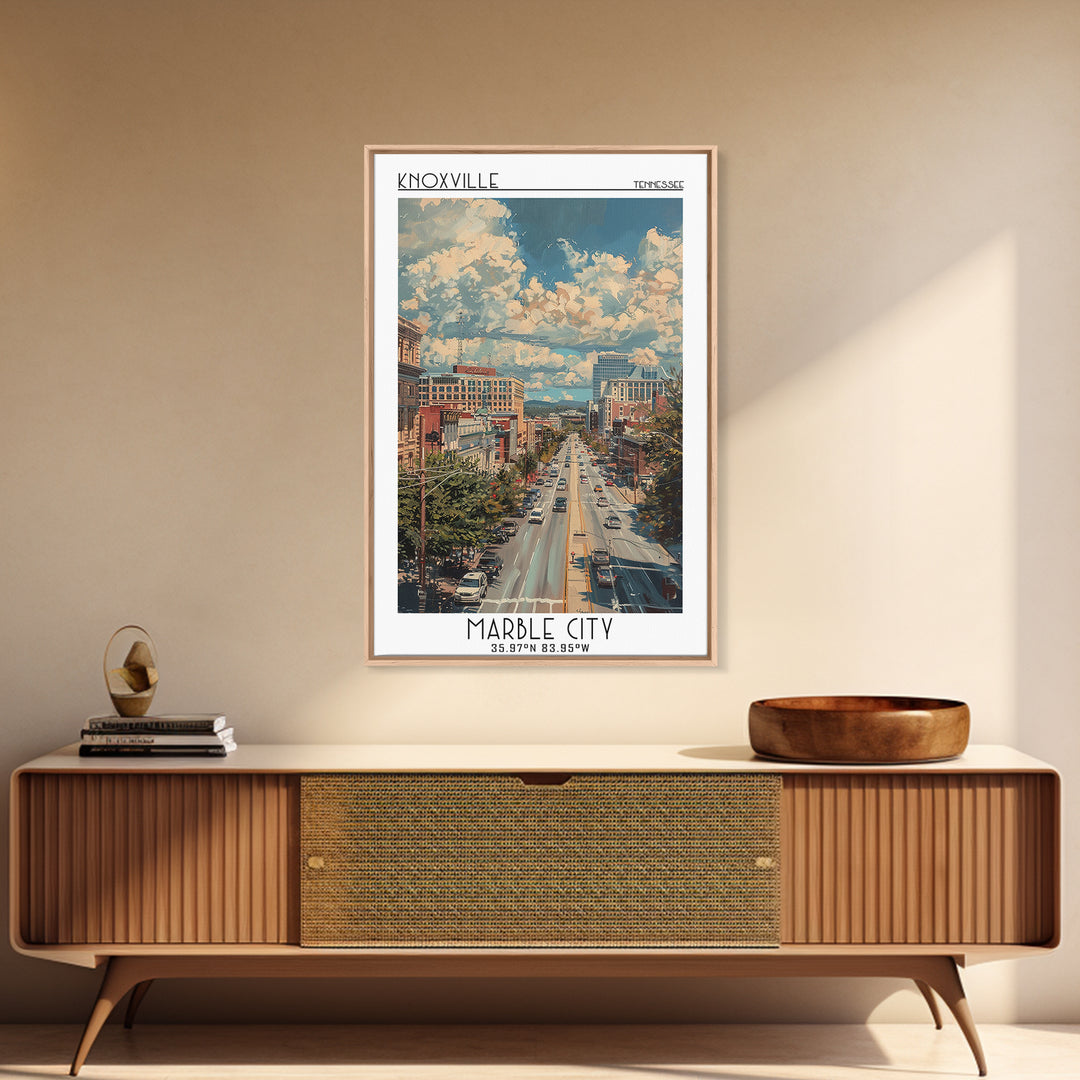 Knoxville Travel Poster, Framed Canvas Print, City Art Print, Travel Wall Art, City Wall Art, Vintage City Poster, City Illustration