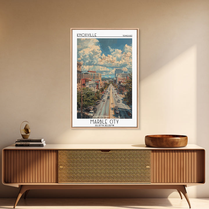 Knoxville Travel Poster, Framed Canvas Print, City Art Print, Travel Wall Art, City Wall Art, Vintage City Poster, City Illustration