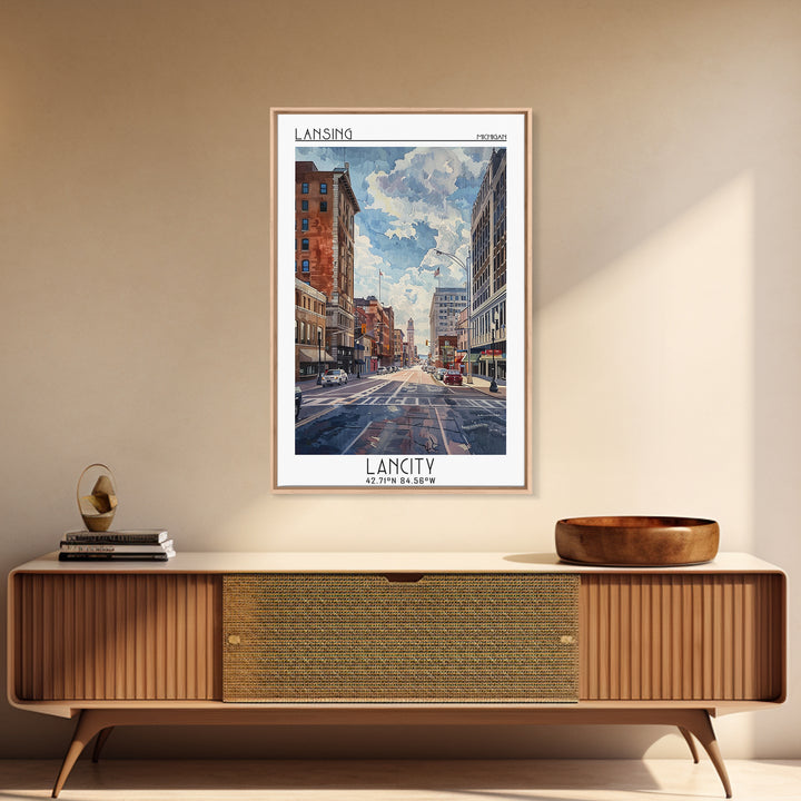 Lansing Travel Poster, Framed Canvas Print, Vintage Travel Print, City Wall Art, City Art Print, Retro Travel Print, Vintage Posters