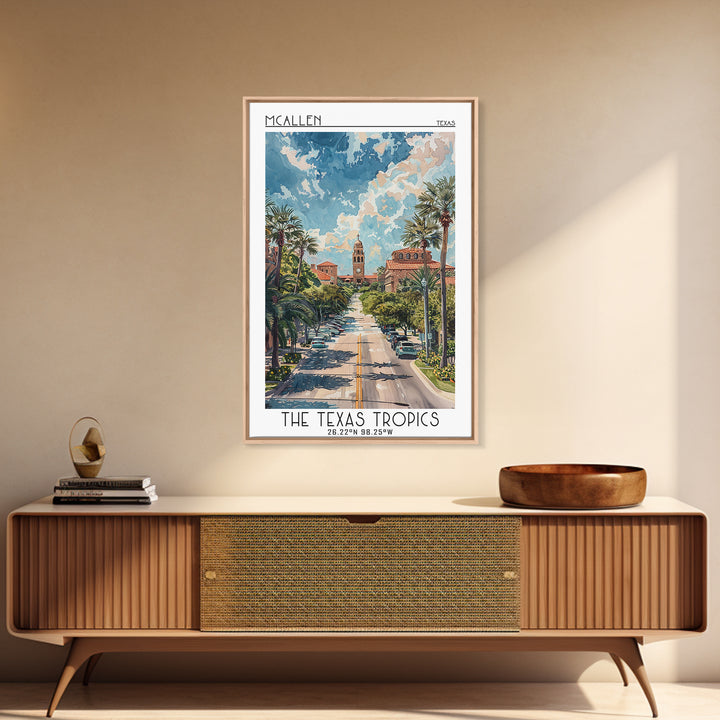McAllen Travel Poster, Framed Canvas Print, Retro Travel Poster, City Wall Art, Modern Wall Decor, Retro Wall Art, Colorful Wall Art
