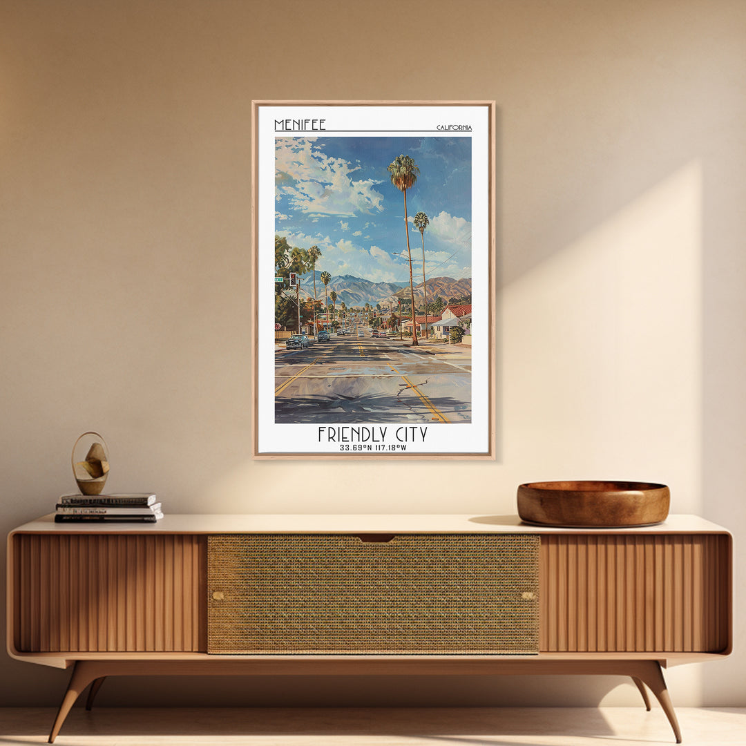 Menifee Travel Poster, Framed Canvas Print, Vintage Travel Print, City Wall Art, Vintage Poster, Vintage Posters, Retro Travel Print