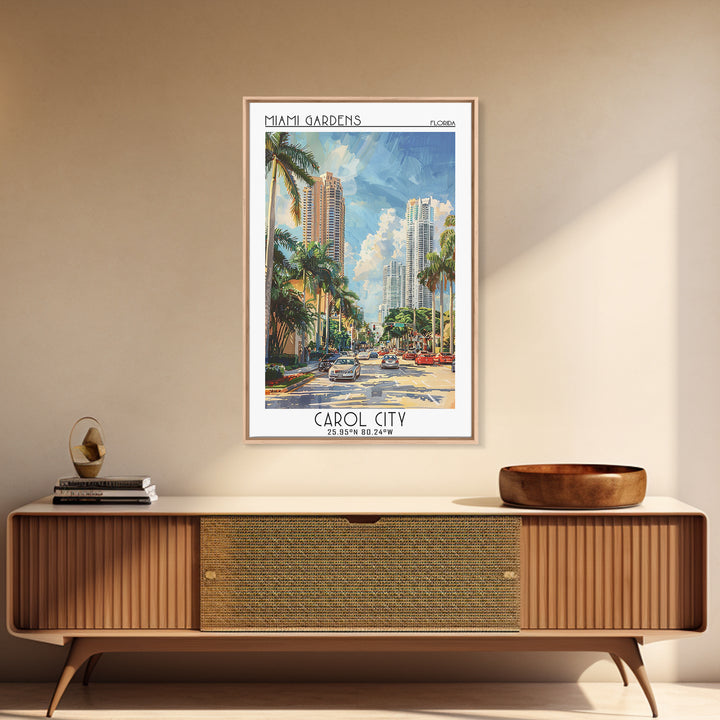Miami Gardens Travel Poster, Canvas Print, Retro Wall Art, Travel Print, Retro Travel Print, Watercolor Cityscape, Home Office Decor